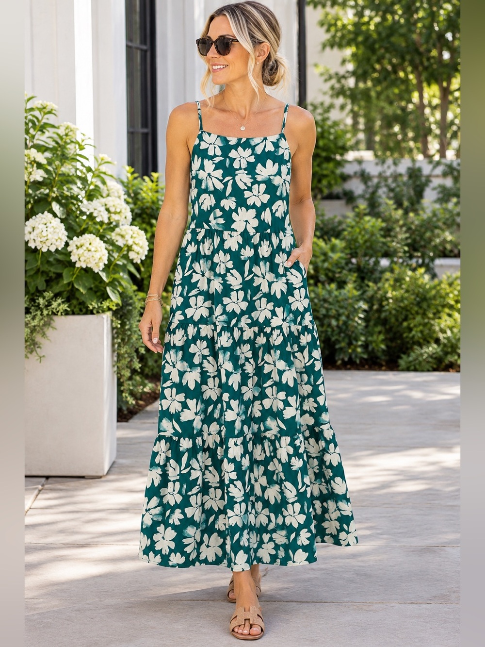 GAP Teal Floral Tiered Maxi Dress